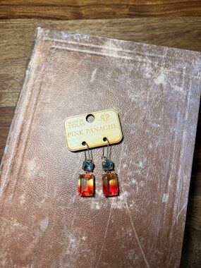 Panache Orange-Red and Blue Crystal Drop Earrings